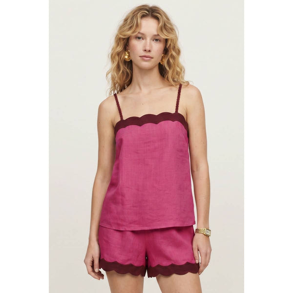 Naked Zebra - Scallop Trim Linen Tank Top: Rustic Orange / S
