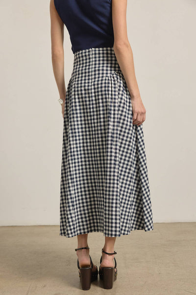 Navy Check Maxi Skirt