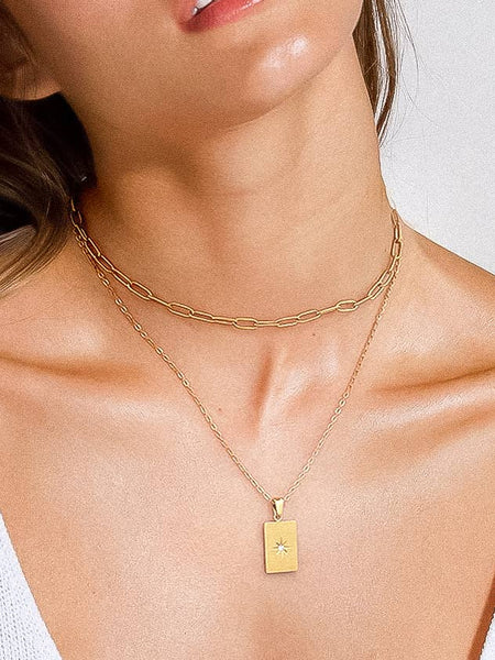 Gabin Gold Non-Tarnish Layered Chain Necklace: