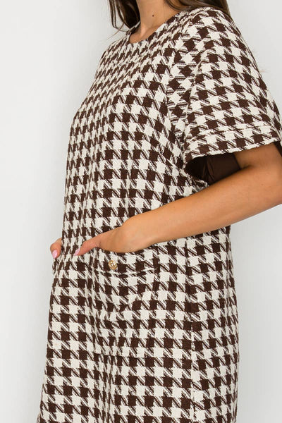 Mocha Houndstooth Dress