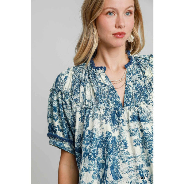 Blue Toile Top