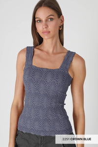Lace Textured Square Top Crown Blue