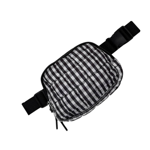 Lulu Mac Gingham Puffer Quilted Belt Bag Black/White