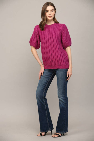 Berry Balloon Sleeve Sweater