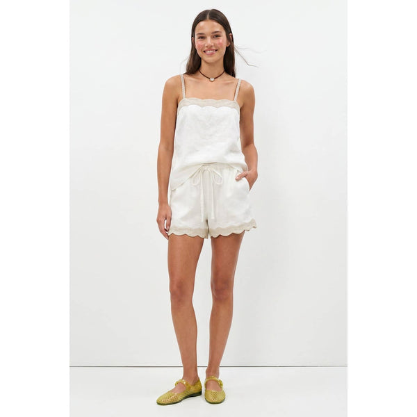 Naked Zebra - Scallop Trim Linen Tank Top: Rustic Orange / S