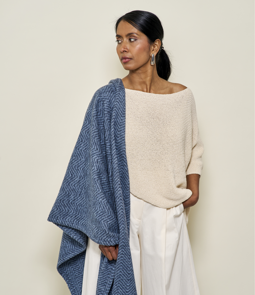 Bayside Herringbone Shawl - Midnight Navy