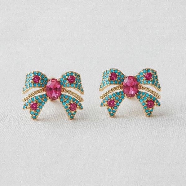 Teal Bow Earrings