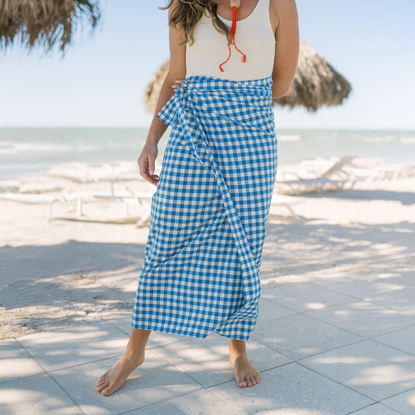 Sunshine Tienda Blue Bay Gingham Tie Sarong