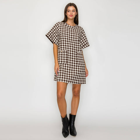 Mocha Houndstooth Dress
