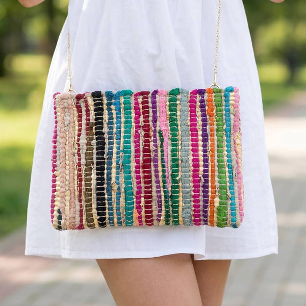 Woven Multi Metallic Stripe Wristlet