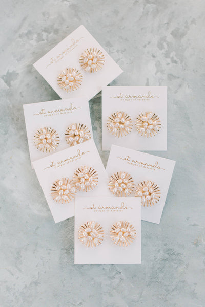 Sunburst Pearl Stud Earrings