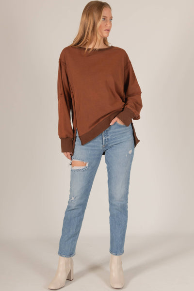 French Terry Long Sleeve Top: Chocolate