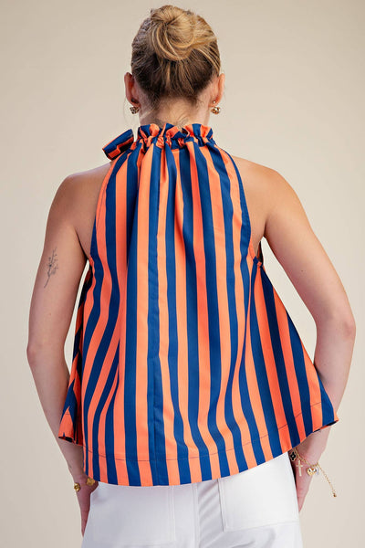 Olivia Ruffle Neck Charcoal/Navy