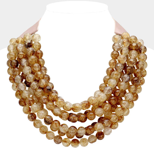 Multi Layered Faux Leather Necklace: Tan