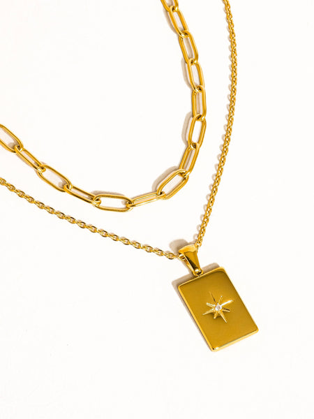 Gabin Gold Non-Tarnish Layered Chain Necklace:
