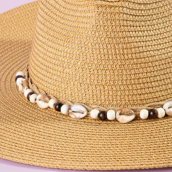 Beaded Cowrie Straw Hat KA
