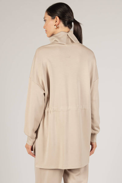 Butter Modal Mock Neck/Waist Tie Top in Taupe