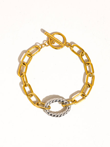 Henriette 18K Gold Non-Tarnish Two Tone Bold Chain Bracelet