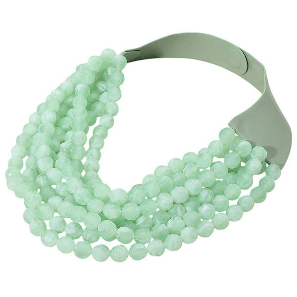 Multi Layered Faux Leather Necklace: Mint
