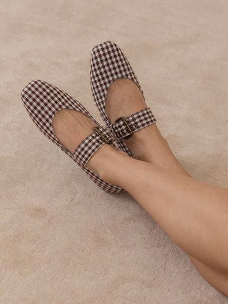 The Soho | Coffee Gingham Ballet Flat