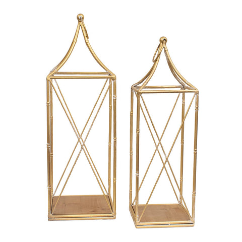 Col House Designs - 2/Set - Distressed Golden Metal Open Air Lanterns