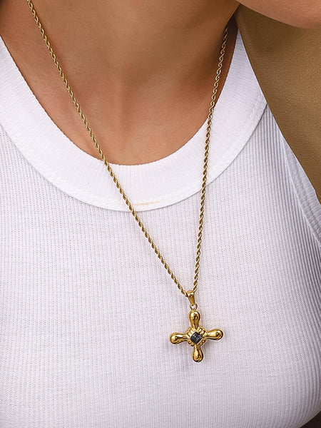 Chantal Non-Tarnish Stone Cross Necklace