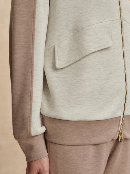 Varley Garcia Two-Tone Zip-Through Sweat : Ivory Marl/Taupe Marl