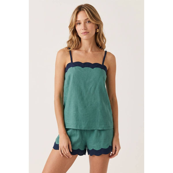 Naked Zebra - Scallop Trim Linen Tank Top: Rustic Orange / S
