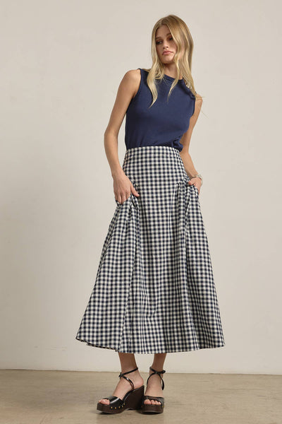 Navy Check Maxi Skirt