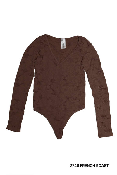 Lace Textured Bodysuit in French Roast