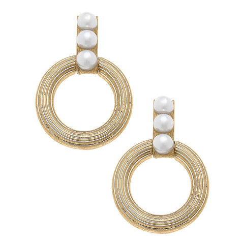 Margo Pearl Doorknocker Earrings in Worn Gold & Ivory