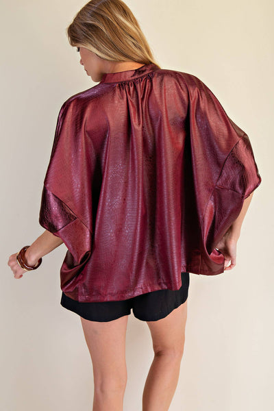 Metallic Merlot Zip Top