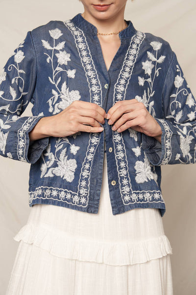 Embroidered Denim Top