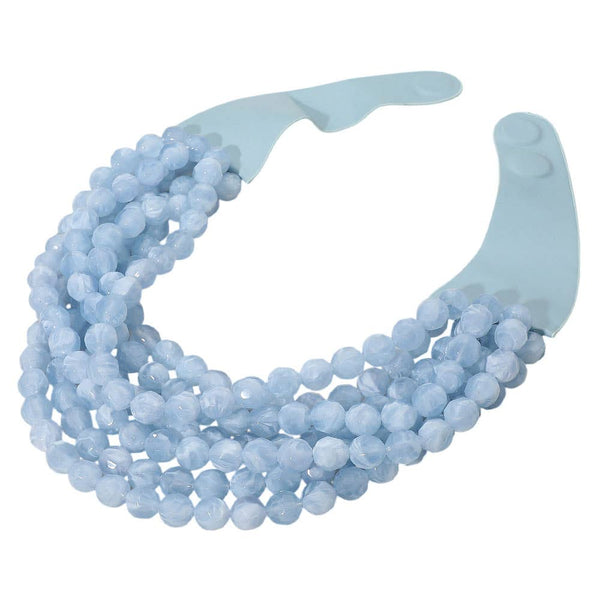 Multi Layered Faux Leather Necklace: Light Blue