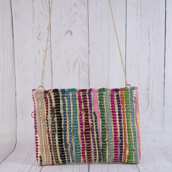 Woven Multi Metallic Stripe Wristlet
