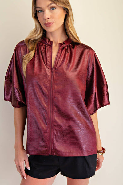 Metallic Merlot Zip Top