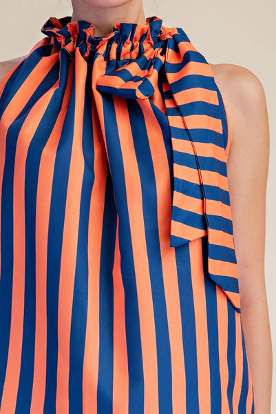 Olivia Ruffle Neck Navy/Orange