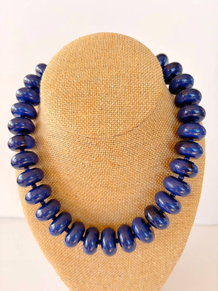 The Rory Navy Blue Large Rondelle Beaded Necklace 