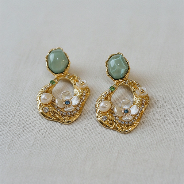 Vintage Pearl Rhinestone Flower Earrings