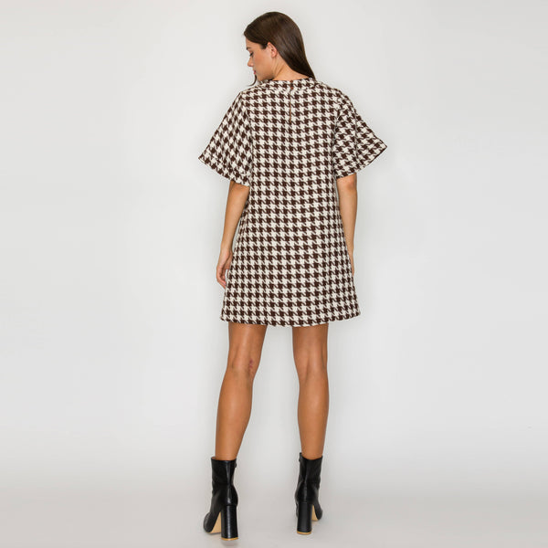 Mocha Houndstooth Dress