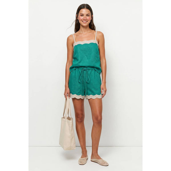 Naked Zebra - Scallop Trim Linen Tank Top: Rustic Orange / S