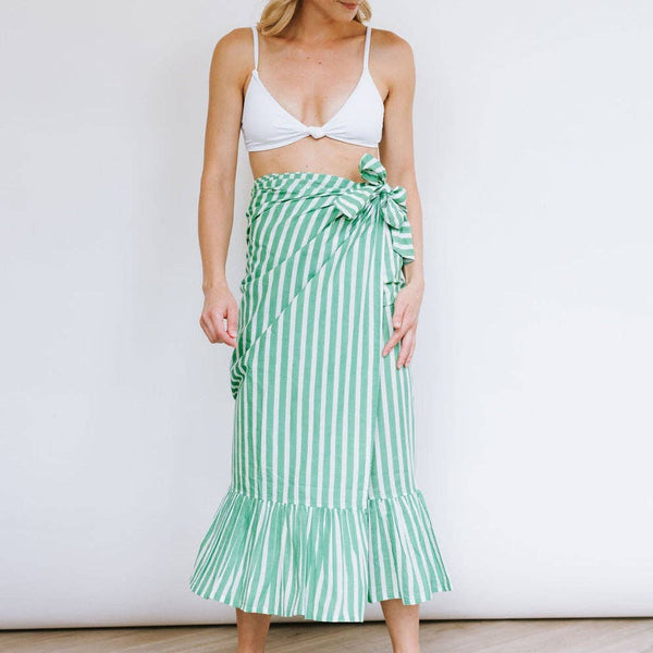 Sunshine Tienda-Green and White Stripe Vienna Sarong