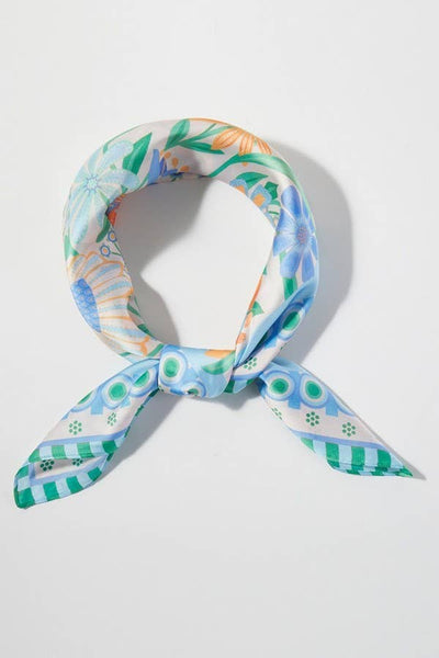 Retro Floral Print Bandana Blue