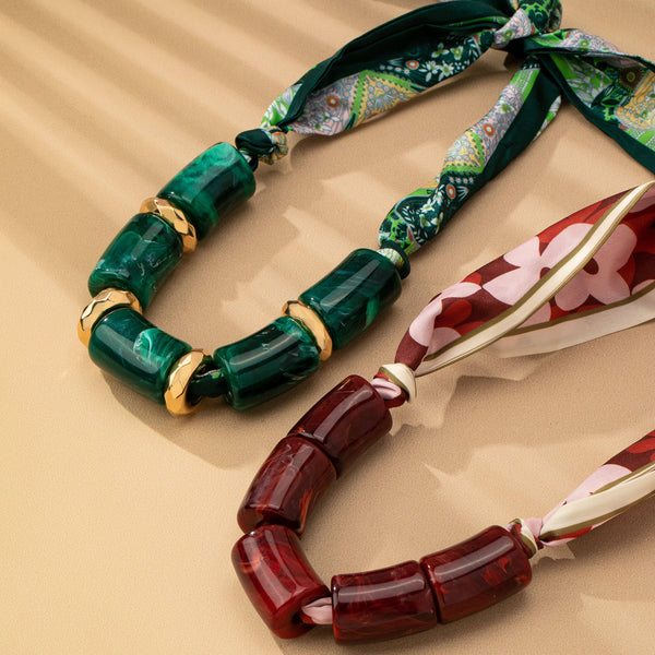 Green Marble Scarf Necklace