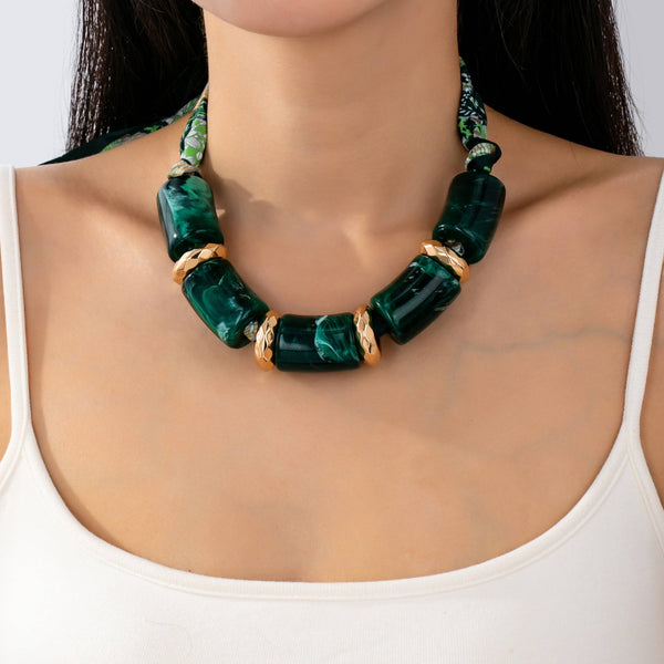 Green Marble Scarf Necklace
