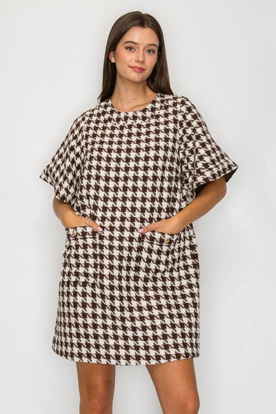Mocha Houndstooth Dress