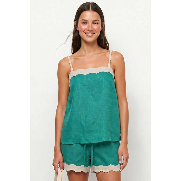 Naked Zebra - Scallop Trim Linen Tank Top: Rustic Orange / S