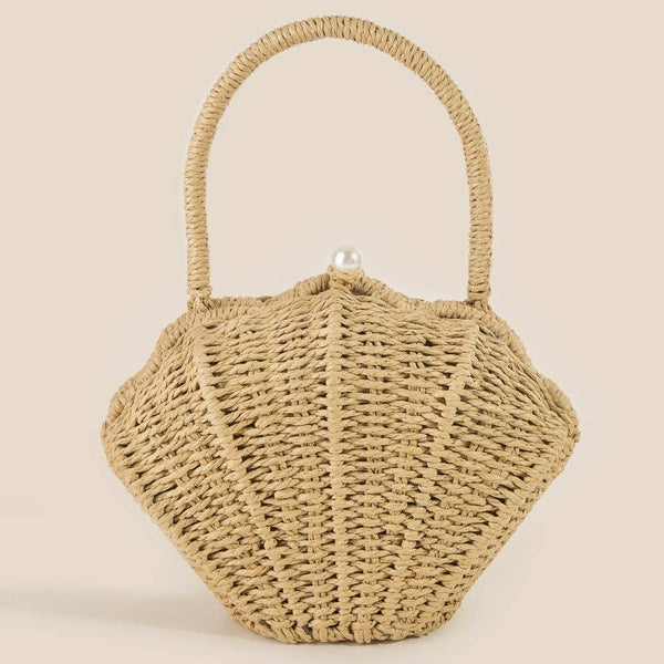 Straw Shell Braided Top Handle Bag KA