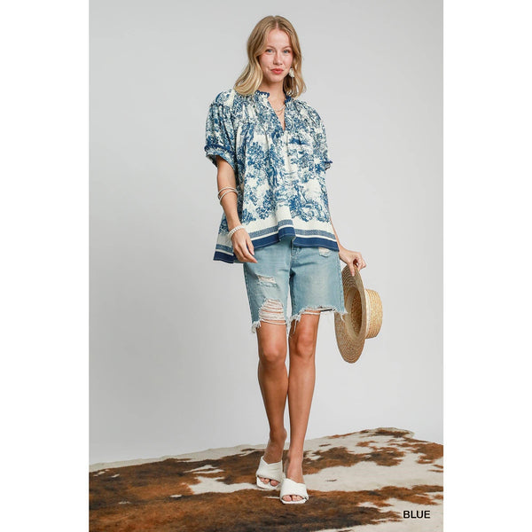 Blue Toile Top