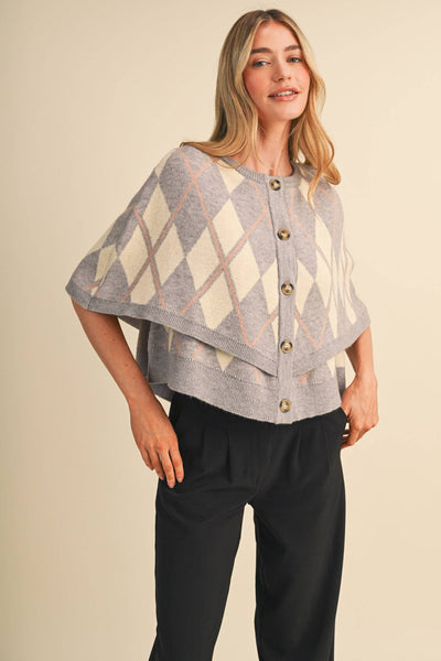 Grey Argyle Cardigan